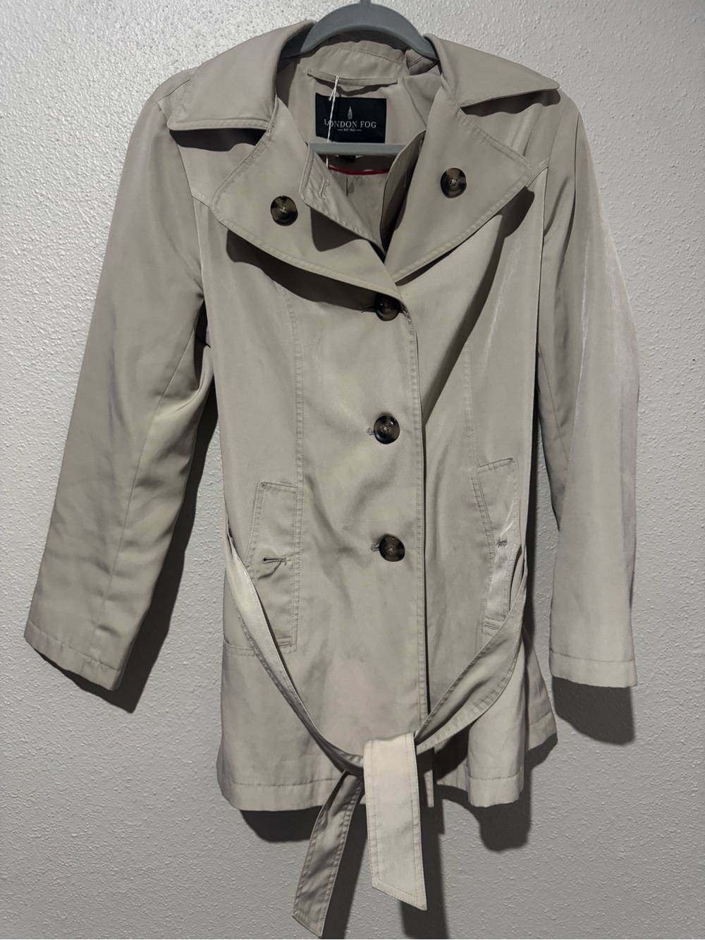 London Fog Women's Light Beige Trench with Waist Tie